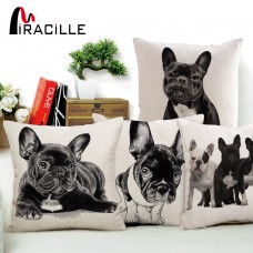 Miracille 18 "algodón Lino francés bulldog Impresión digital cuadrado decorativo Mantas Almohadas cojines para sofá coche Decoración para el hogar sin relleno ali-87000620